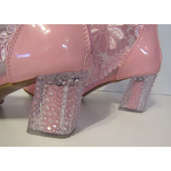 Dodo Heels Patent Leather Pink Lace Ankle Shoes Flower Mesh Chunky Heels Size 9 - Picture 7 of 10